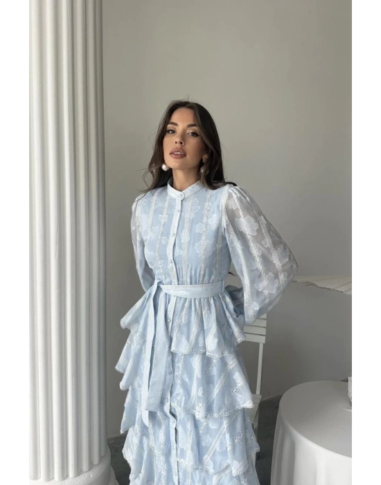 Bebe Mavi Uzun Volanlı Elbise