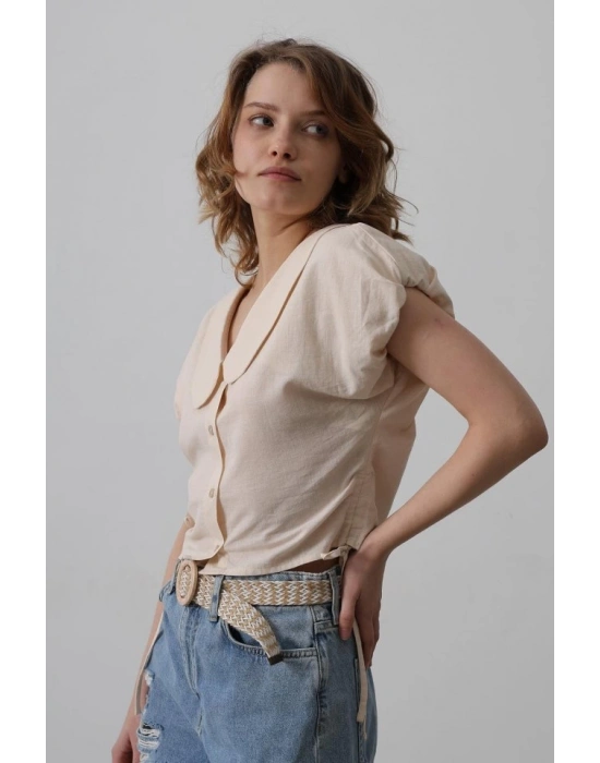 Bebe Yaka Yanları Bağlamalı Bluz  Taş