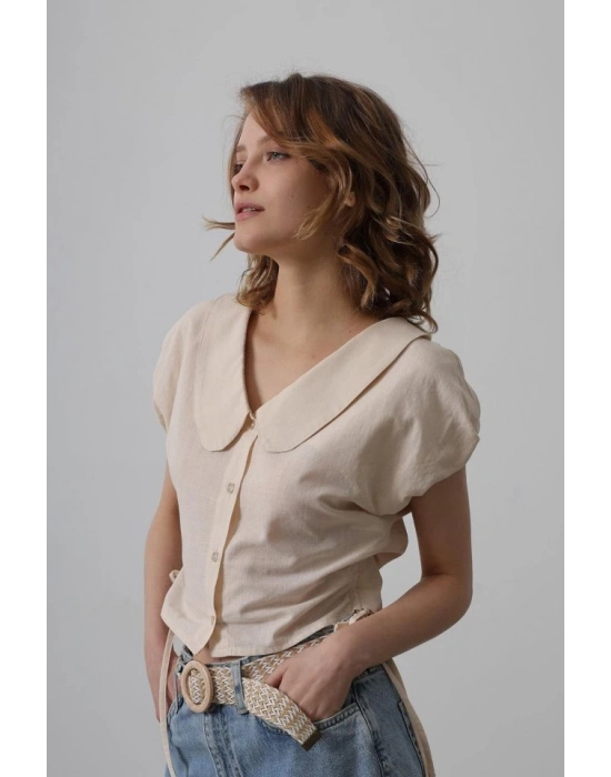 Bebe Yaka Yanları Bağlamalı Bluz  Taş