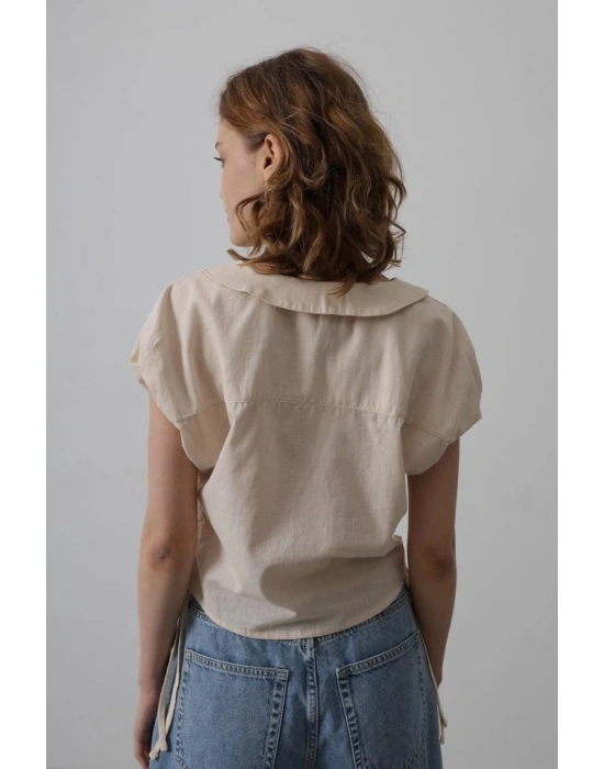 Bebe Yaka Yanları Bağlamalı Bluz  Taş