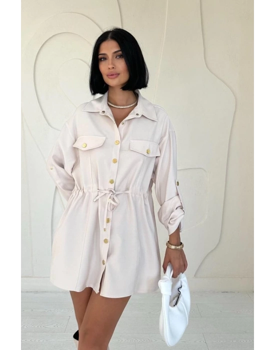 Bej Çıtçıtlı Tünelli Gömlek