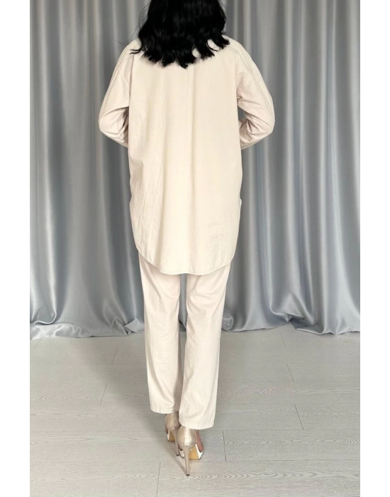 Bej Gömlek Ve Çıtçıtlı Pantolon Takım