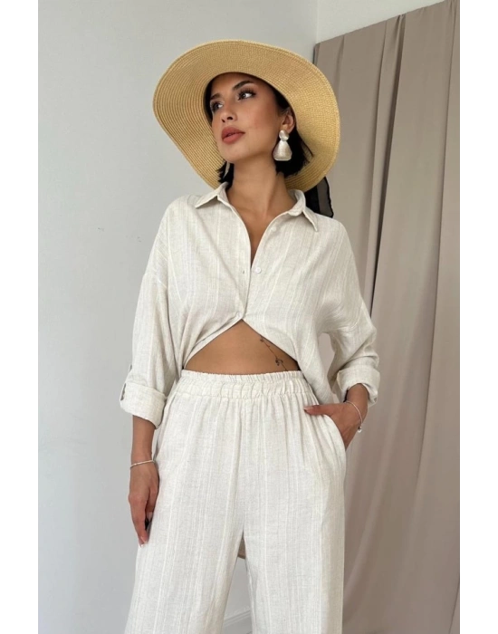 Bej Jakar Petek Gömlek Ve Pantolon Takım