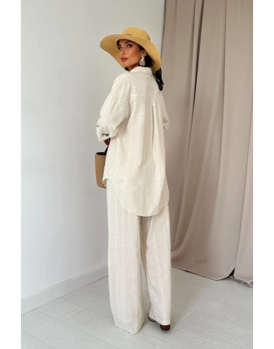 Bej Jakar Petek Gömlek Ve Pantolon Takım