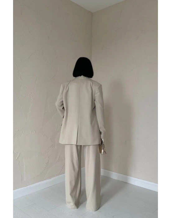 Bej Klas Ceket Ve Yelek Ve Pantolon Takım