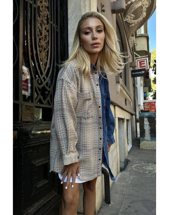 Bej Kot Garni Parçalı Gömlek