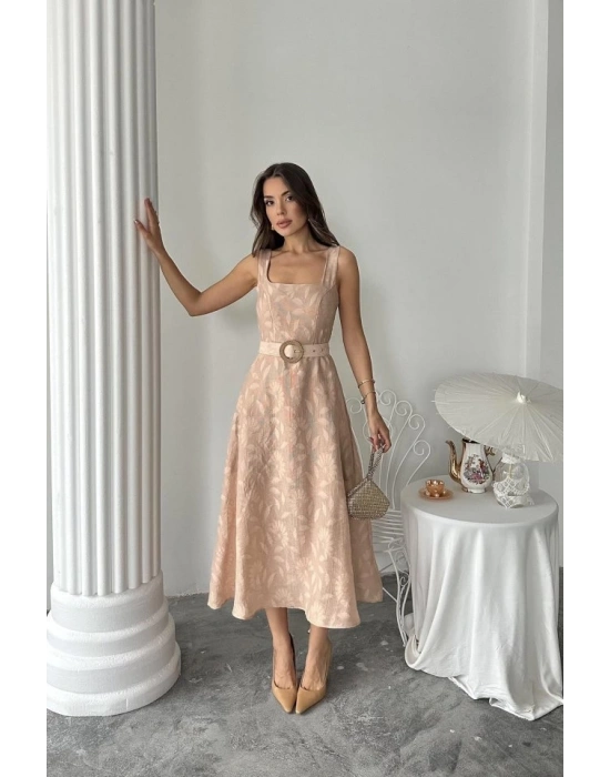 Bej Kuplu Uzun Elbise