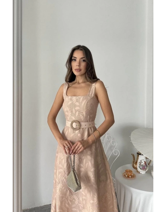 Bej Kuplu Uzun Elbise