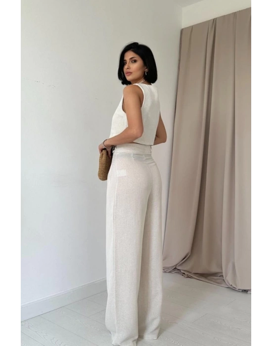 Bej Önü Düğmeli Yelek Ve Pantolon Takım