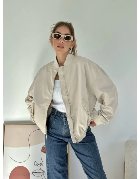 Bej Parçalı Bomber Ceket