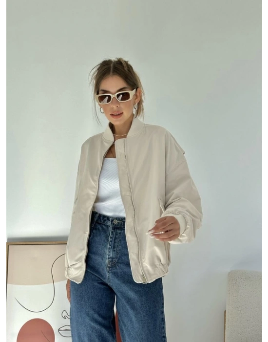 Bej Parçalı Bomber Ceket