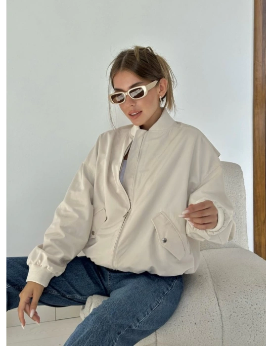Bej Parçalı Bomber Ceket