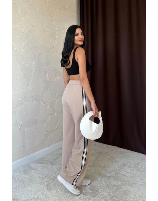 Bej Yanları Şeritli Pantolon