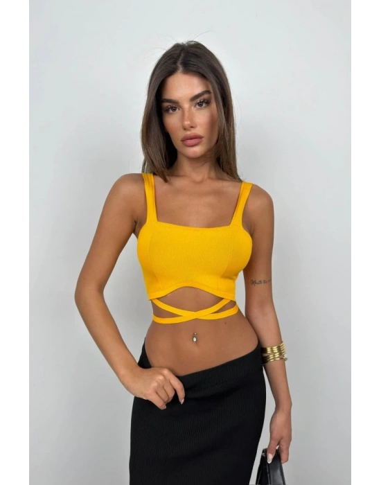 Bel Bağcıklı Crop Bluz