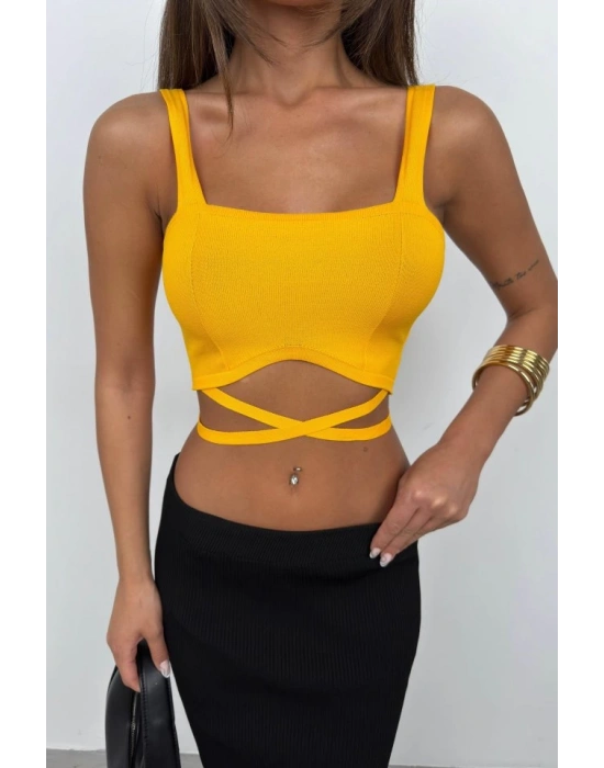Bel Bağcıklı Crop Bluz