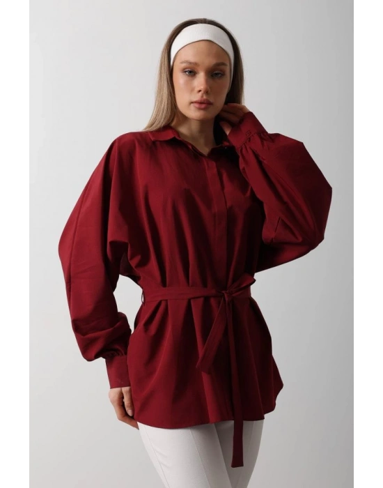 Bel Detaylı Gömlek  Bordo