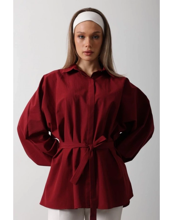 Bel Detaylı Gömlek  Bordo
