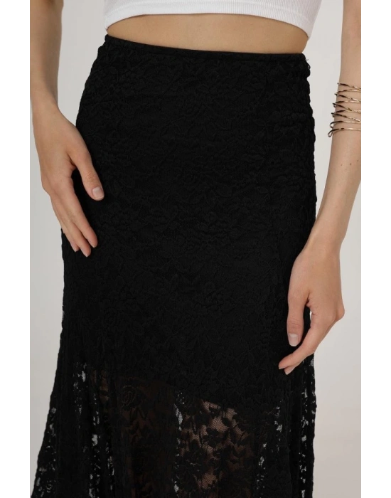 Bel Lastikli Dantel Etek  Siyah