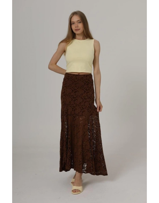 Bel Lastikli Dantel Etek  Kahve