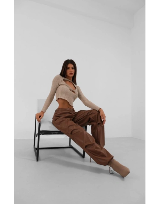 Bel Lastikli Deri Pantolon