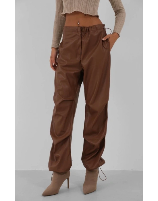 Bel Lastikli Deri Pantolon