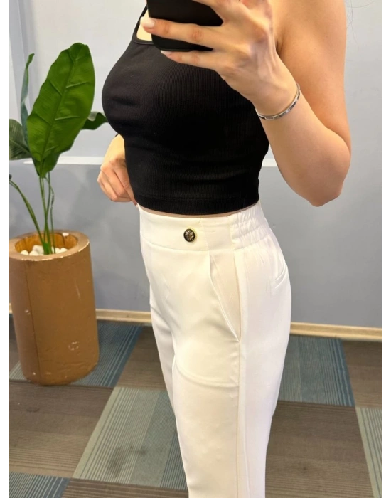 Bel Lasti̇kli̇ Düğmeli̇ Pantolon