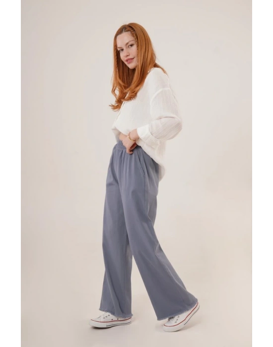 Bel Lastikli Paça Detaylı Cepli İndigo Pantolon