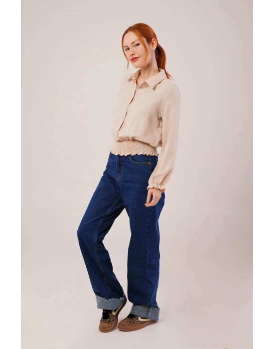 Bel Ve Bilek astikli Bej Bluz