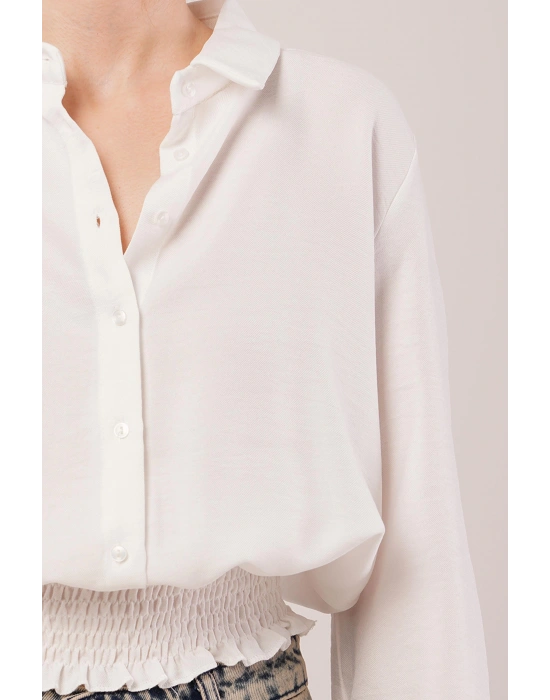 Bel Ve Bilek astikli Beyaz Bluz