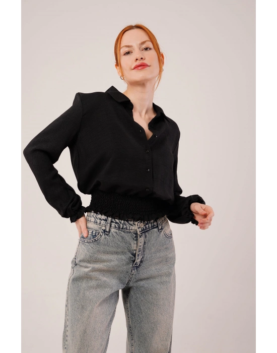 Bel Ve Bilek Lastikli iyah Bluz