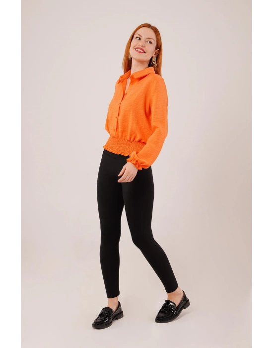 Bel Ve Bilek Lastikli Turuncu Bluz