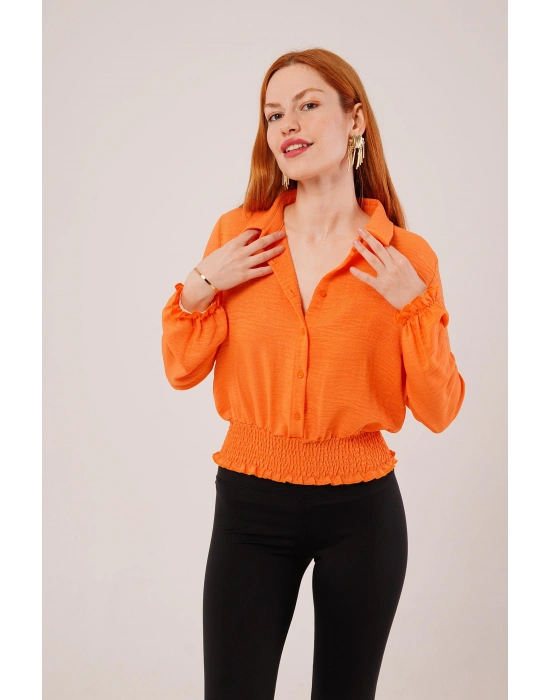 Bel Ve Bilek Lastikli Turuncu Bluz
