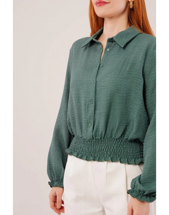 Bel Ve Bilek Lastikli Zümrüt Yeşili Bluz