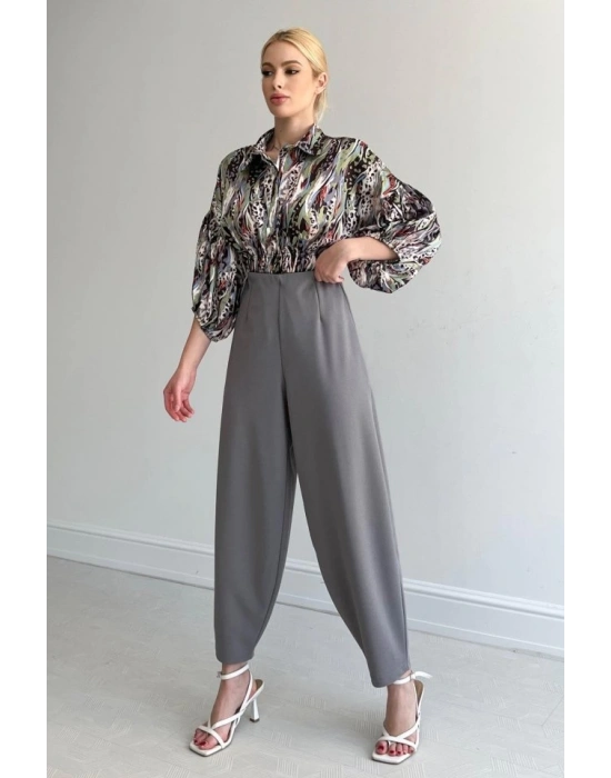 Beli Lastikli Saten Gömlek  Yeşil