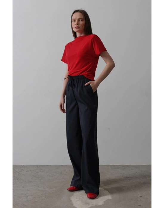 Beli Lastikli Bol Paça Pantolon  Lacivert