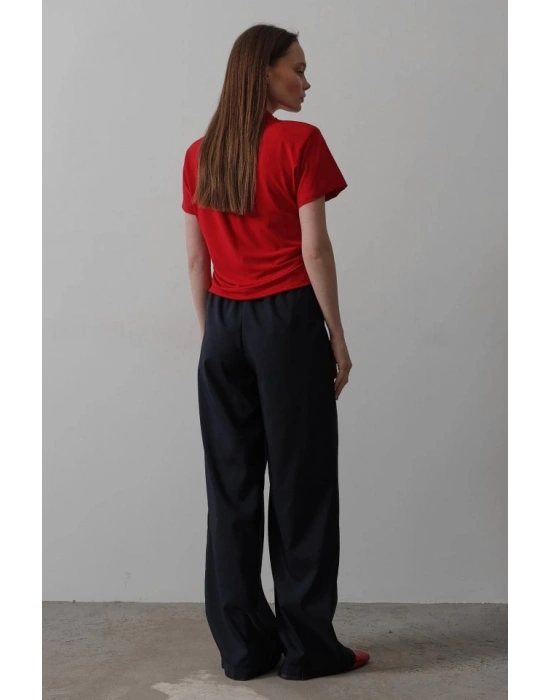 Beli Lastikli Bol Paça Pantolon  Lacivert