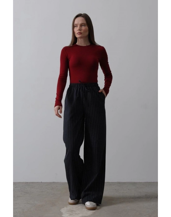 Beli Lastikli Bol Paça Pantolon  LacivertBeyaz