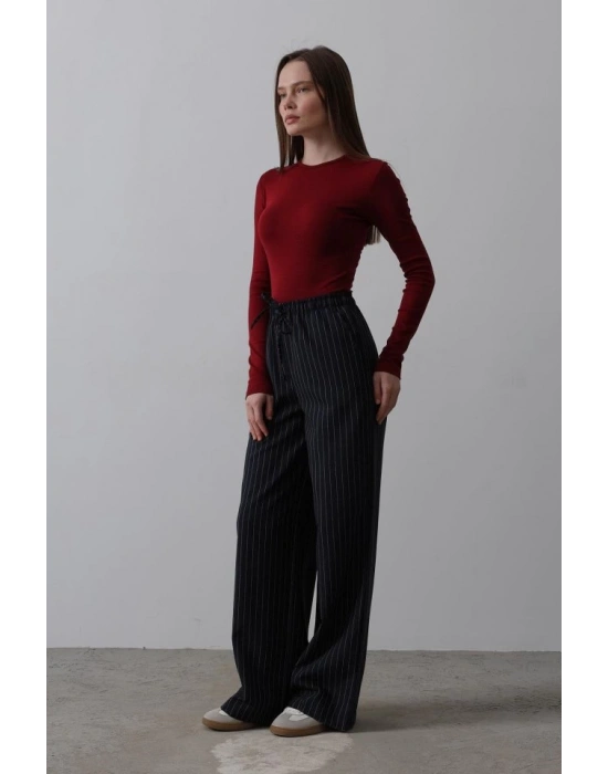 Beli Lastikli Bol Paça Pantolon  LacivertBeyaz