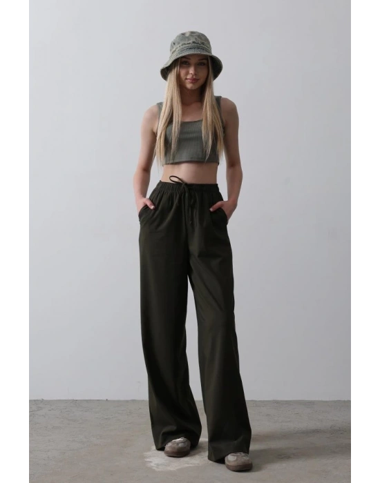 Beli astikli Bol Paça Pantolon  Haki