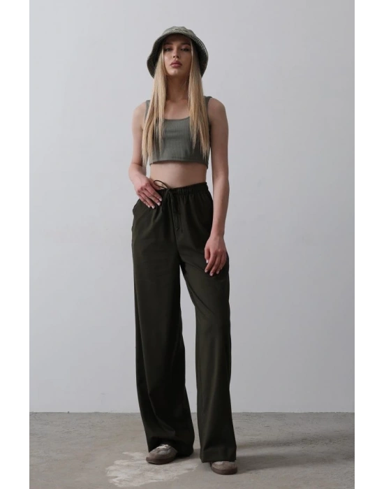 Beli astikli Bol Paça Pantolon  Haki