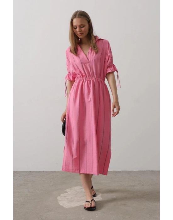 Beli Lastikli Elbise  Pembe