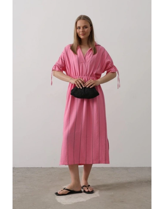 Beli Lastikli Elbise  Pembe