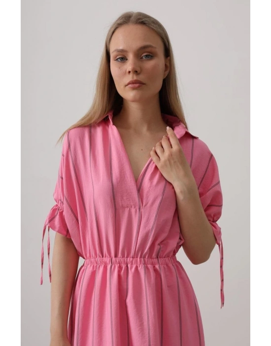 Beli Lastikli Elbise  Pembe