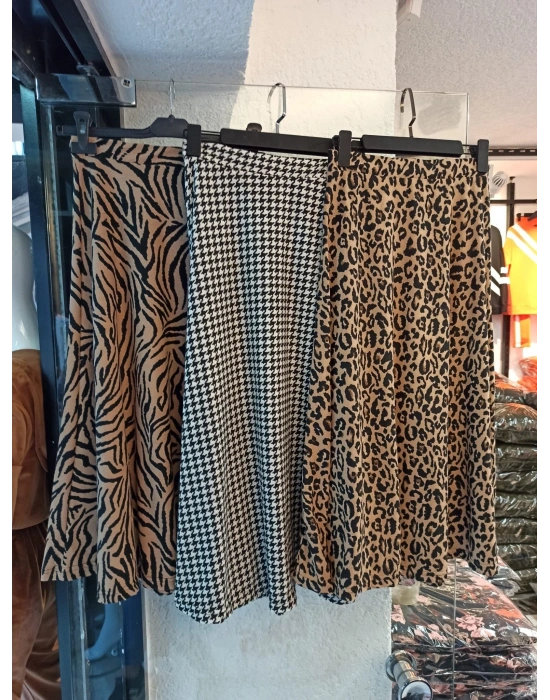 Beli astikli Kazayağı Desen Süet Scuba Etek.