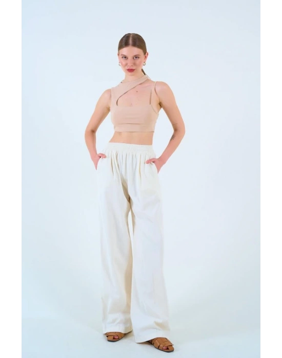 Beli astikli Palazo Pantolon  Taş