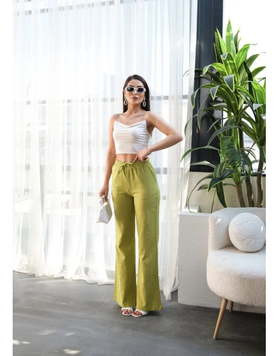 Beli̇ asti̇kli̇ Ve Bağcikli Keten Pantolon