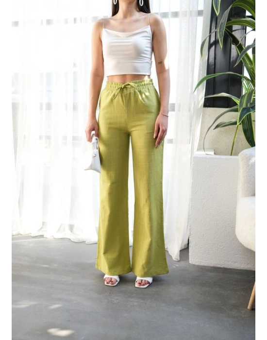 Beli̇ asti̇kli̇ Ve Bağcikli Keten Pantolon