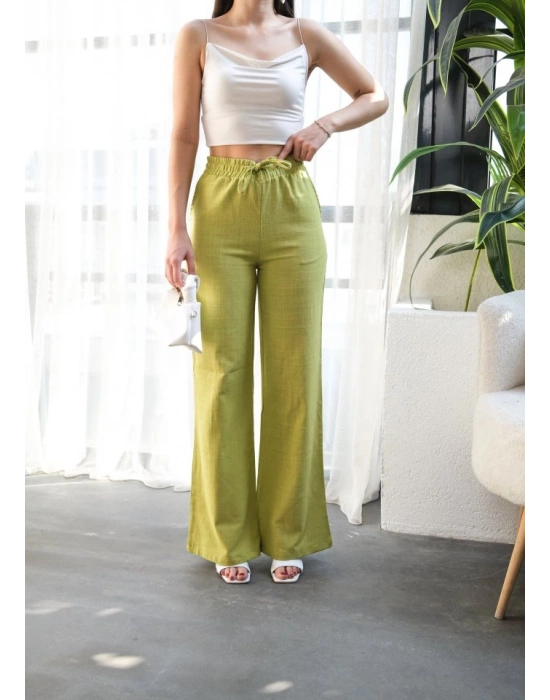 Beli̇ asti̇kli̇ Ve Bağcikli Keten Pantolon