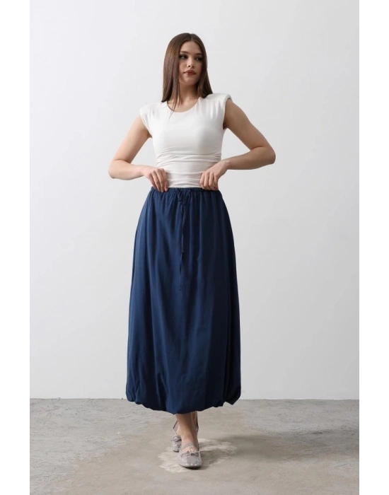 Beli Bağlamalı Balon Etek  İndigo