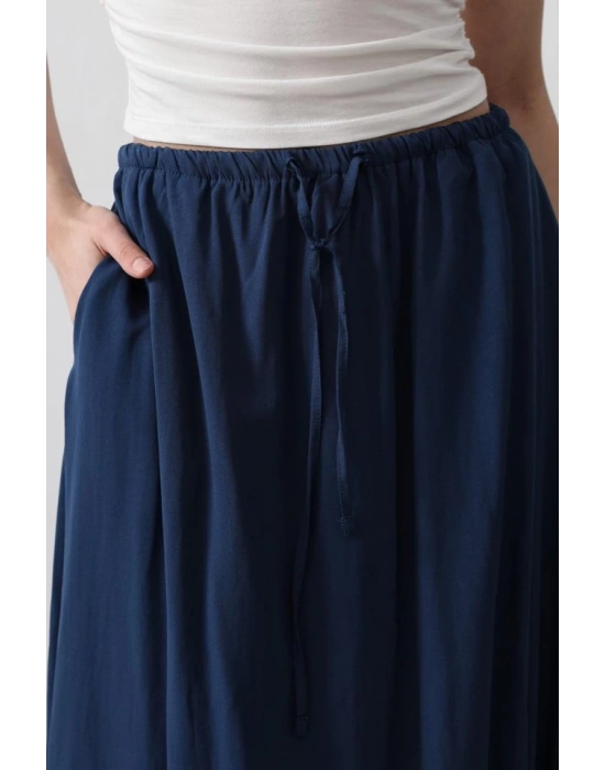 Beli Bağlamalı Balon Etek  İndigo